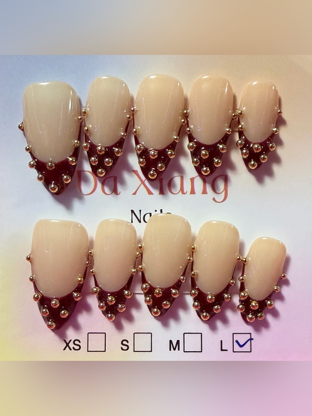 Nude & Gold Accent False Nail Set - Elegant French Tip Style